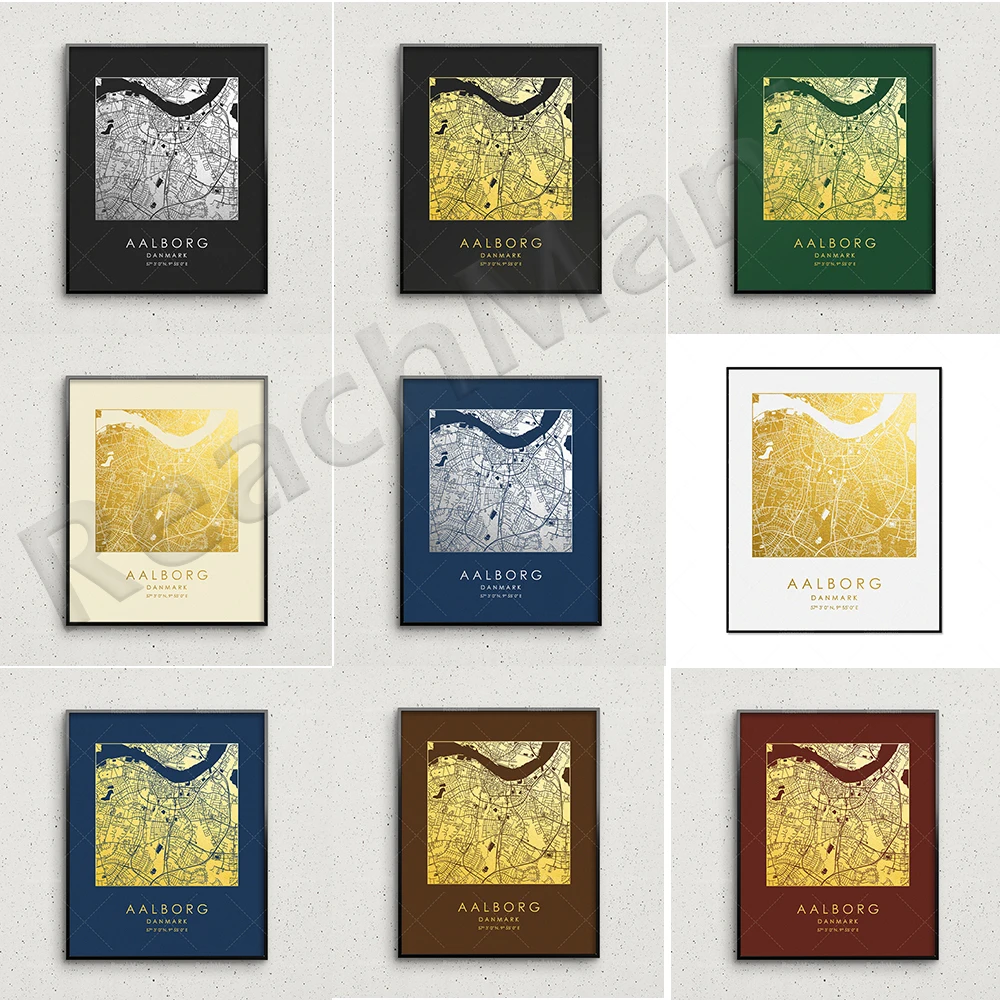 

Aalborg Print Square City Map Wall Art Poster Largest Gift for Home Office Decoration Denmark GoldenGraphy