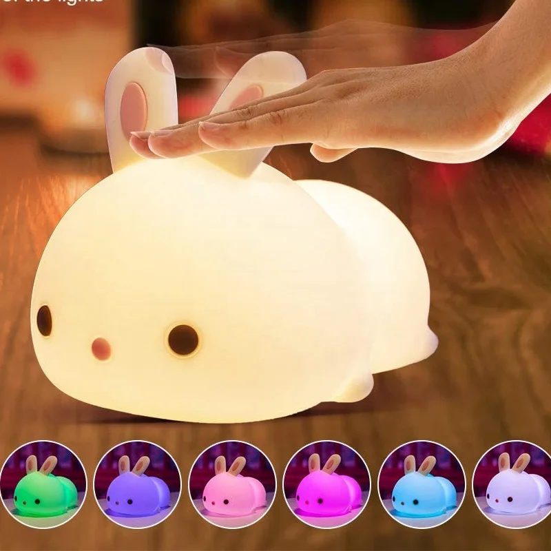 LED Night Light Silicone Touch Sensor 7 Colors Light Night Bunny Rabbit Table Lamp Light for Room Baby Bedroom Home Light Decor