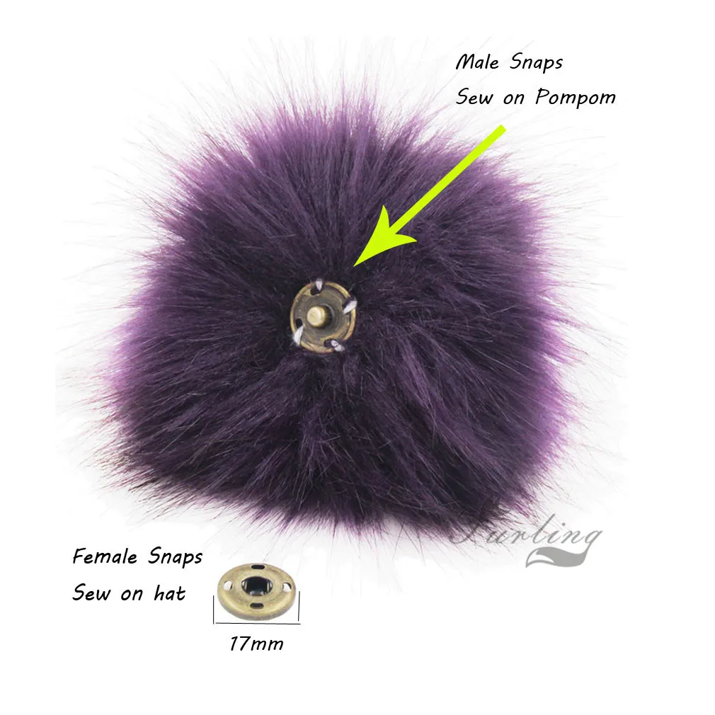 Large 16CM Faux Raccoon Fur Pompoms for Hats Pack 12pcs 6inch Faux Fur Pompoms with Press Button 15Colors
