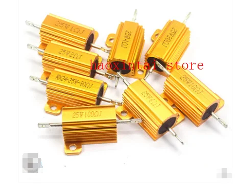 1 шт. золотистый алюминиевый корпус, высокомощный резистор RX24-25W 0.25R 2 3 5 10 50 100 R Europe 1K 10K
