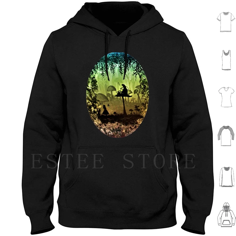Think Alice & Smoking Hoodies Long Sleeve Colorful Rainbow Timburton Silhouette Blackandwhite Fantasy Dreamscape