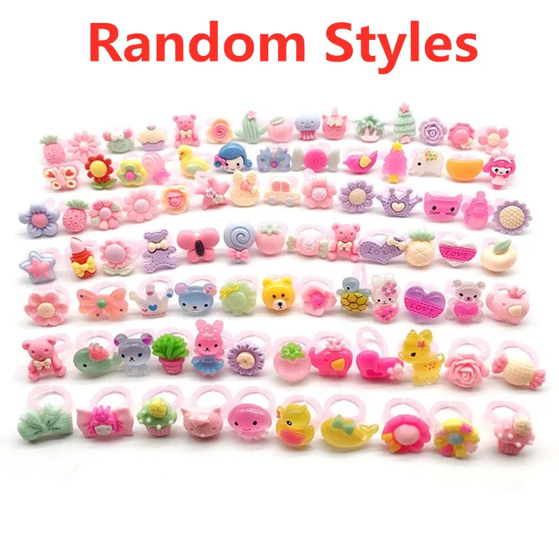 10pcs/lot Children's Cartoon Rings Candy Flower Animal Bow Shape Ring Set Mix Finger Jewelry Rings Kid Girls Toys