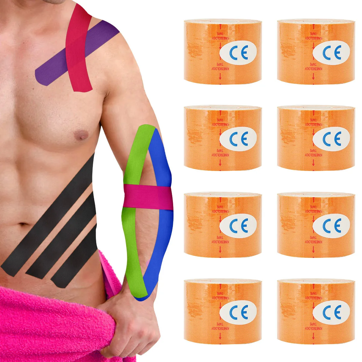 

1/6/10 Pcs Orange Muscle Bandage Sports Cotton Elastic Adhesive Strain Injury Tape Knee Muscle Pain Relief