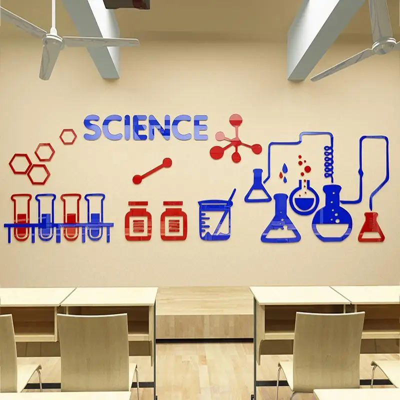 Science Laboratory Decorative Wall Stickers Acrylic Stereoscopic Biochemistry Physics Classroom Culture Wall Decoration Sticker