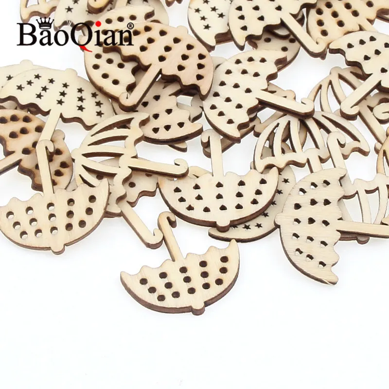 20pcs/lot Natural Wooden Scrapbook 35mm Umbrella Shape Handmade Painted Stickers Diy Home Decoration Crafts