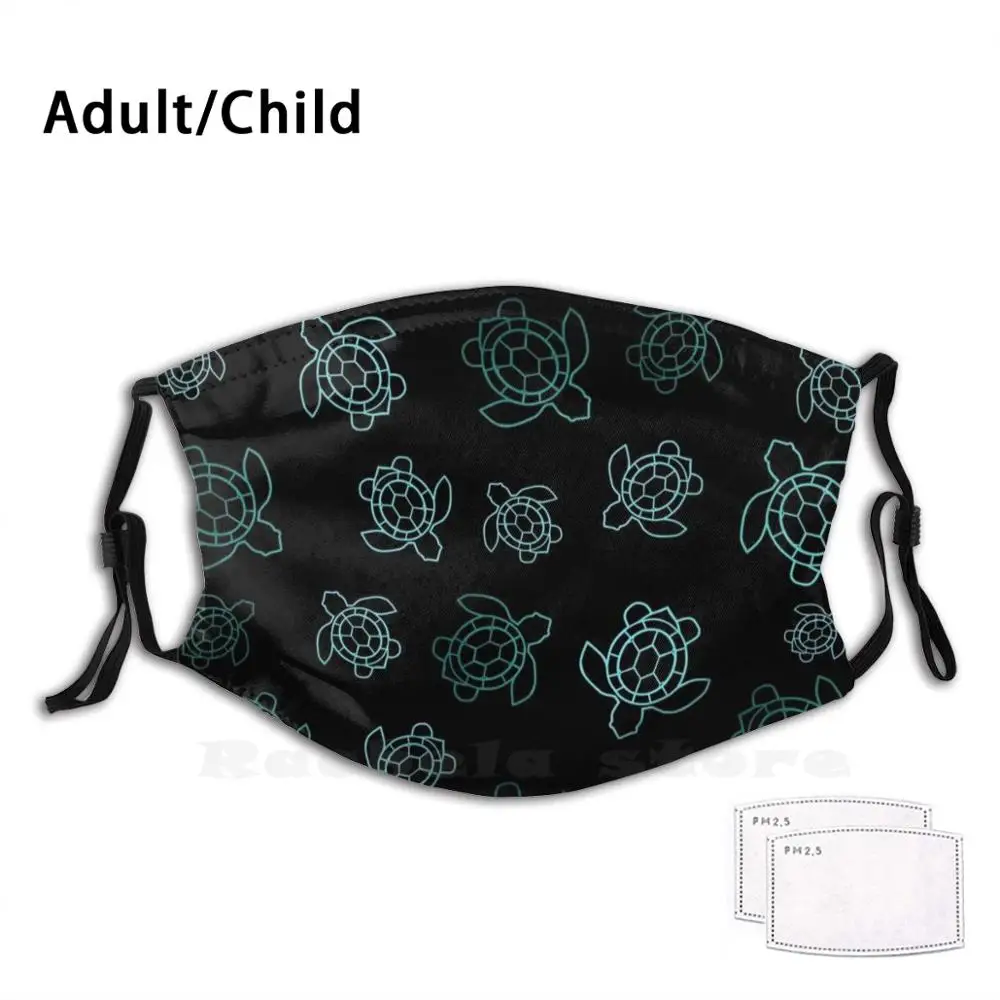 

Blue Turtles On Black Print Washable Filter Anti Dust Mouth Mask Turtles Animals Under The Sea Sea Turtle Turtle Shell Turtles