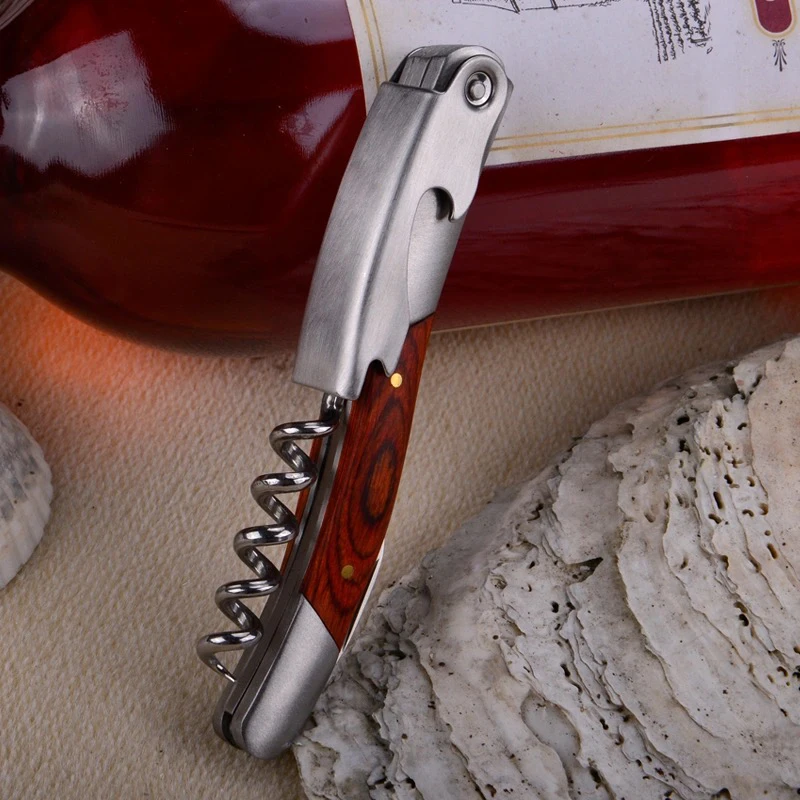 Stainless steel Corkscrew Laguiole style Wine Opener Waiters Bottle Can Openers Red Wood Christmas Gift Bar Kitchen Accessories