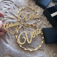 DOREMI 40-90mm Personalized Name Swirl Earrings Stainless Steel Crystal Custom Iced Out Bling Jewelry For Women Hiphop Big Hoop