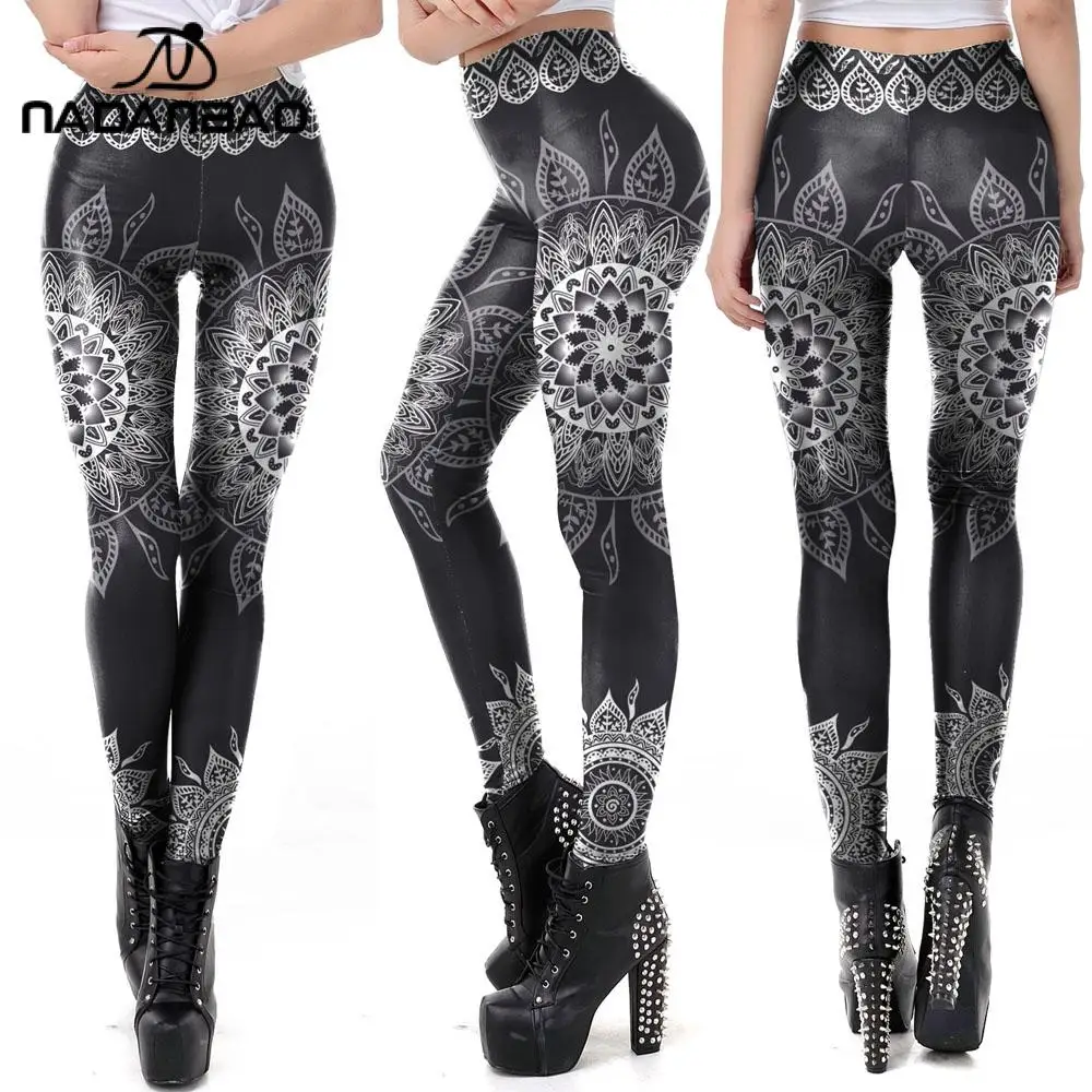 NADANBAO New Design Mandala Printing Women Leggings For Fitness Workout Legins High Waist Ankle -pants Outside Leggins XL Size