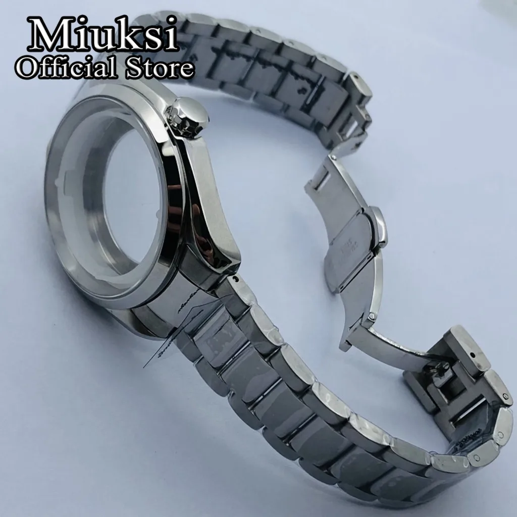 Miuksi 40mm silver sterile case sapphire glass stainless steel bracelet fit NH35 NH36 movement