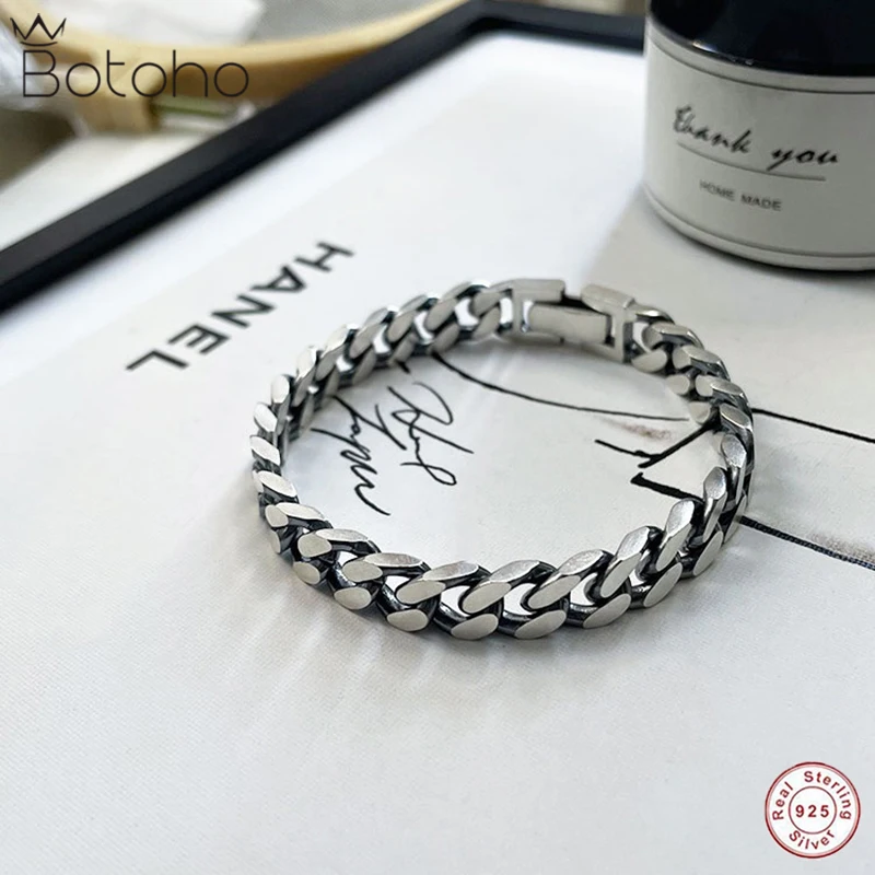 

S925 Silver Heavy Industry Tank Bracelet Female Japan And South Korea Retro Tide Men And Women Fashion Wild Couple Matte Jewelry