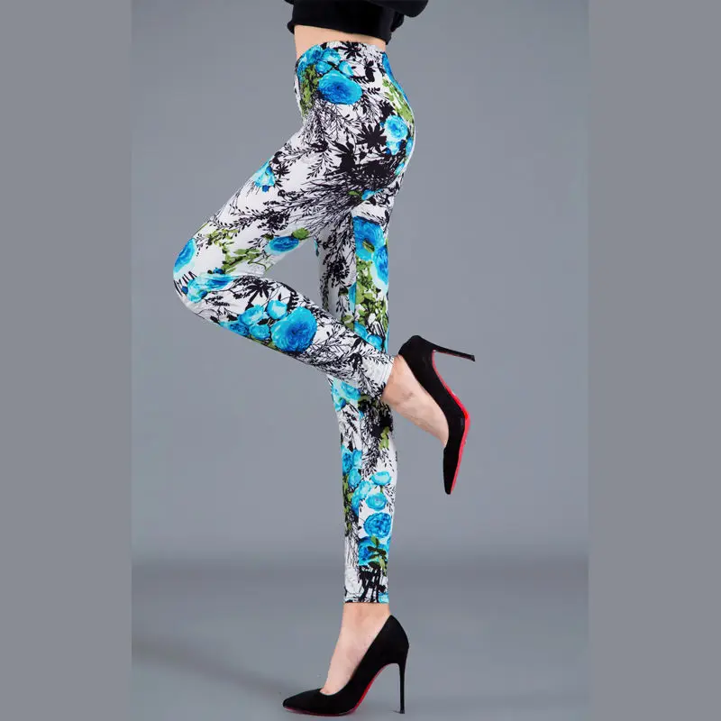 Women Floral Printed Exercise Colorful Peony Flower Female Elastic Leggins High Waist Pants Push Up Trousers Fitness Leggings