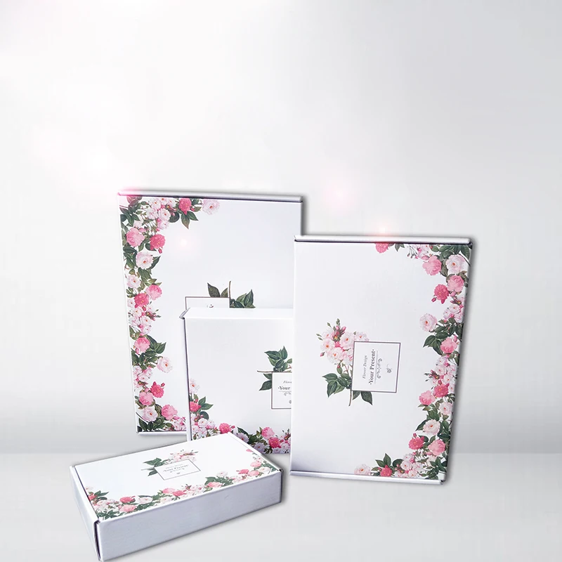 Caja de regalo con estampado de flores, embalaje de papel Kraft blanco, cartón grueso, suministros exprés, 3 capas, 10 unidades