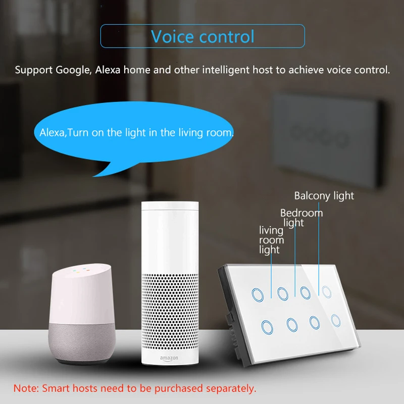 EU 146mm WIFI Touch screen 8 Gang Smart wall switch Glass Wireless Light timing switch Tuya App remote Switch With google alexa