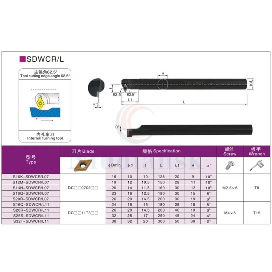 1pc S16Q-SDWCR11 Inner Hole Turning Tool Holder S20R-SDWCR11 S25S-SDWCR11 SDWCL + 10pcs DCMT11T3 CNC Lathe Tools Carbide Inserts