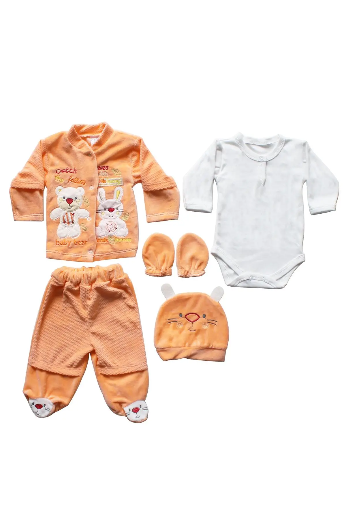 Catch Leaves Velvet 5 Piece Baby Suit-Orange