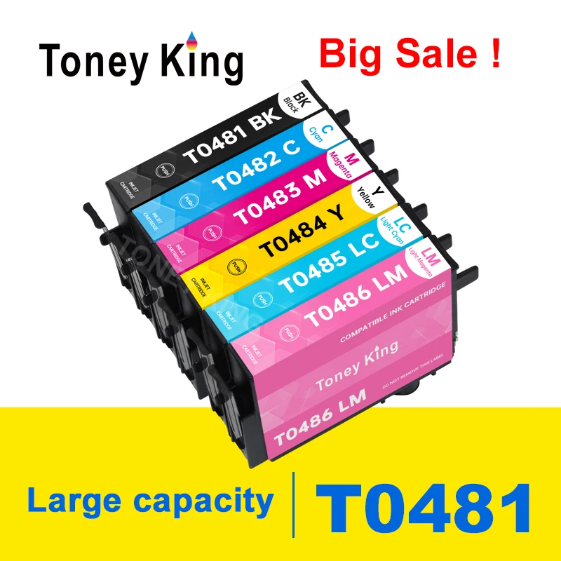 Toney King T0481 - T0486 Ink Cartridge For Epson Stylus Photo R200 R300 R340 R300 R300M R320 RX500 RX600 RX620 RX640 Printer