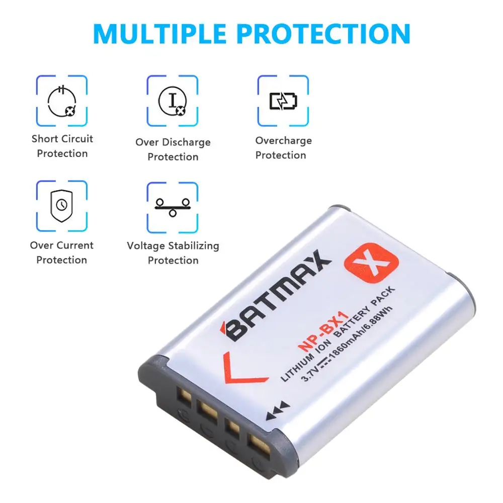 Batmax NP-BX1 NPBX1 battery+LED Dual USB Charger For Sony DSC-RX100 DSC-WX500 IV HX300 WX300 HDR-AS15 X3000R MV1 AS30V ZV-1 Log