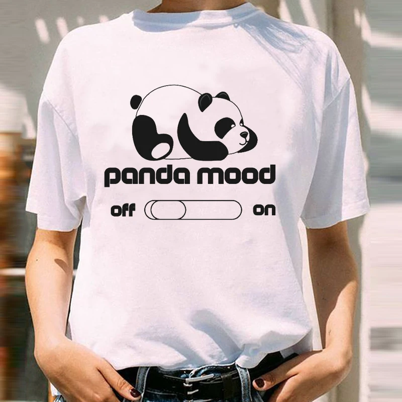 Camiseta de manga corta con estampado de Panda para mujer, ropa encantadora con dibujos de animales, playera de primavera y verano para chica de los 90