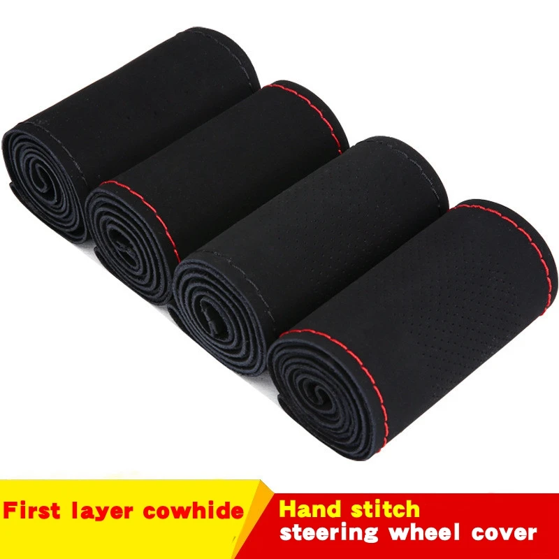 

Suede Leather Car Steering Wheel Cover Breathable Comfortable DIY Hand Sewing Auto Steering-Wheel Braid Case Fit Car SUV