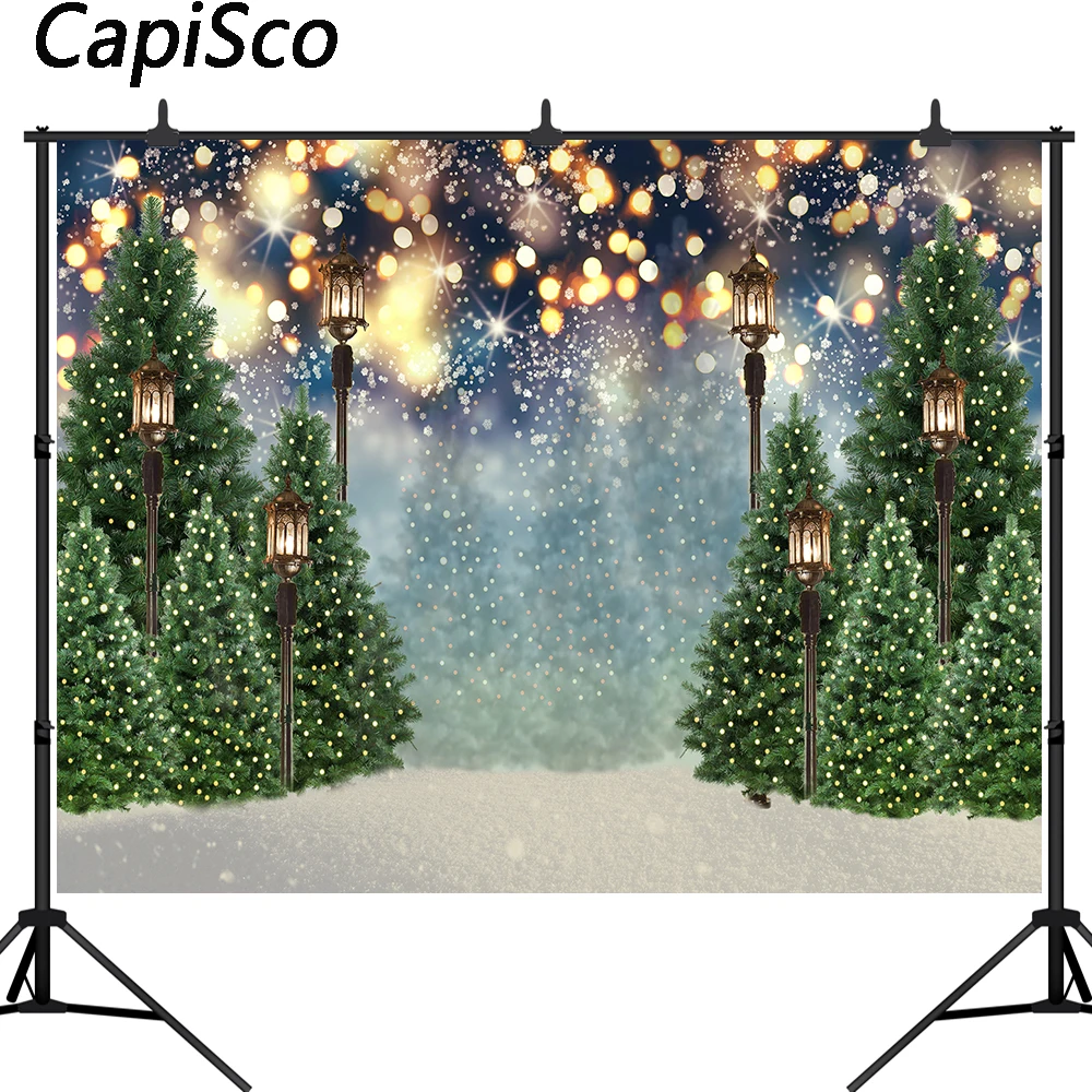 Capisco Christmas Photography Backdrops Winter Snow Flash Bokeh Xmas tree Background Photocall Photoshoot Prop Photobooth