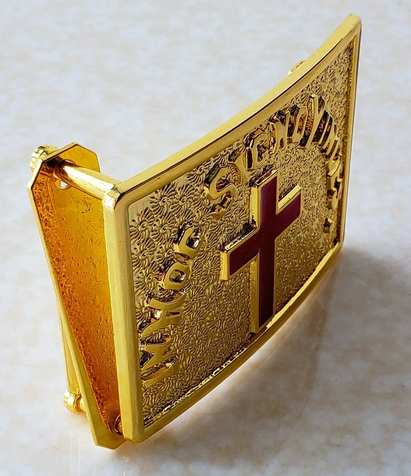 Grand Commander Masonic IN HOC SIGNO VINCES Red Cross Templar Shield Belt Buckle Knights Templar Belt Red Buckle Gold