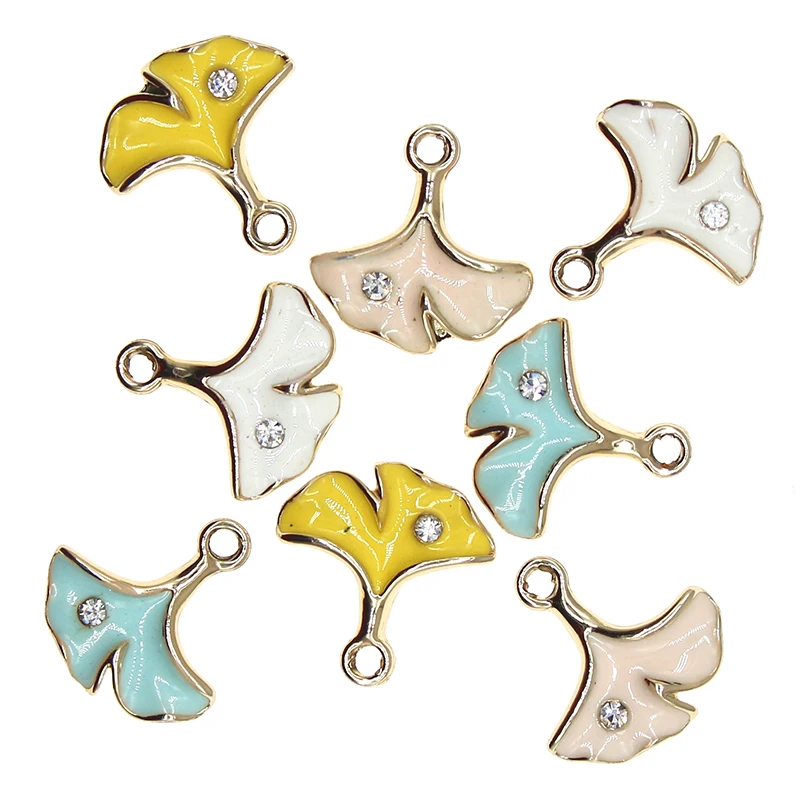 10 шт., эмалевые Подвески в виде листьев гинкго, 17 х18 мм