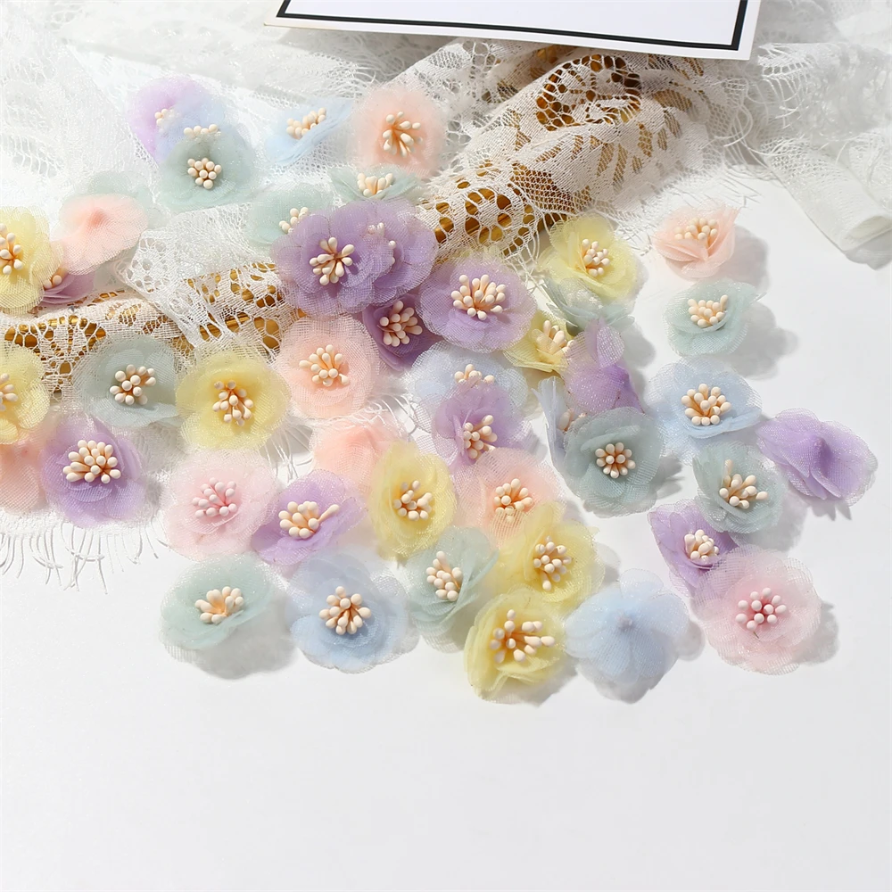 10Pcs Chiffon Gauze Flowers DIY Headwear Hat Dress Decorations Clothes Crafts Hairpin Corsage Accessories Artificial Flowers