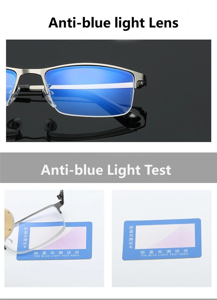 Halber Rahmen blauer Film Anti-Blaulicht kurzsichtige Brille Harz Linse Quadrat kurzsichtige Brille Frau Männer-1,0-1,5 bis-4,0 – Detail 5
