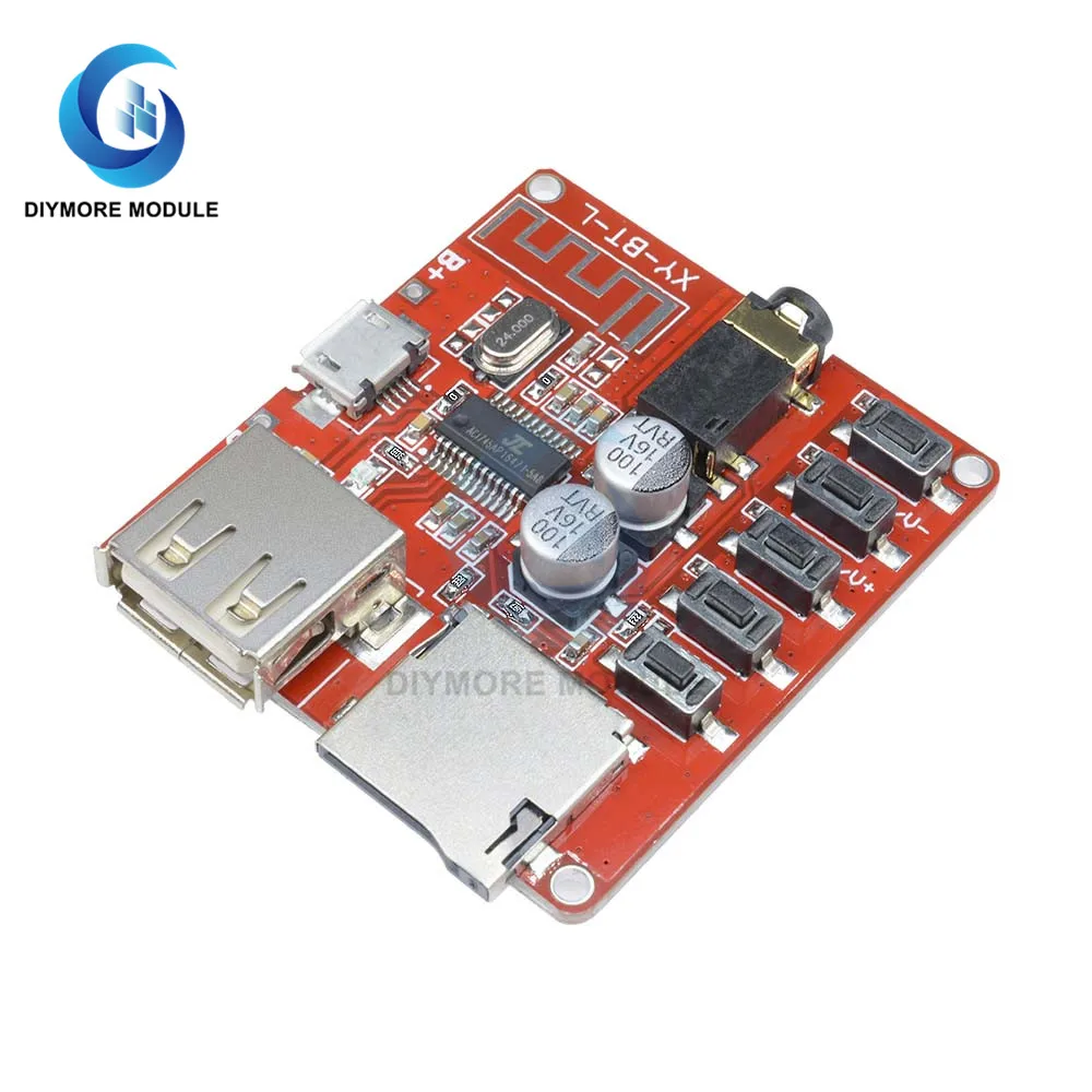 Bluetooth 4.1 MP3 Audio Receiver Decoder Board 3.7-5V Music Player Module with 3.5mm AUX Jack Micro USB TF Card Key Button