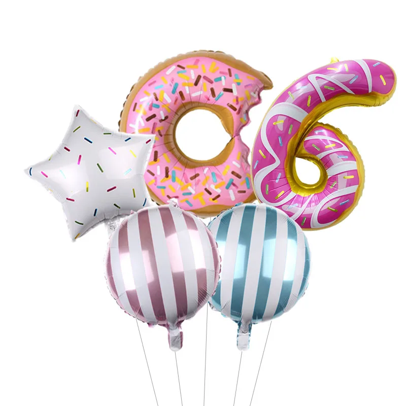 5pcs/lot 32inch Foil Donut Number Balloons with Doughnut Balloon Set Birthday Globos Birthday Party Decorations Kids Baby Shower