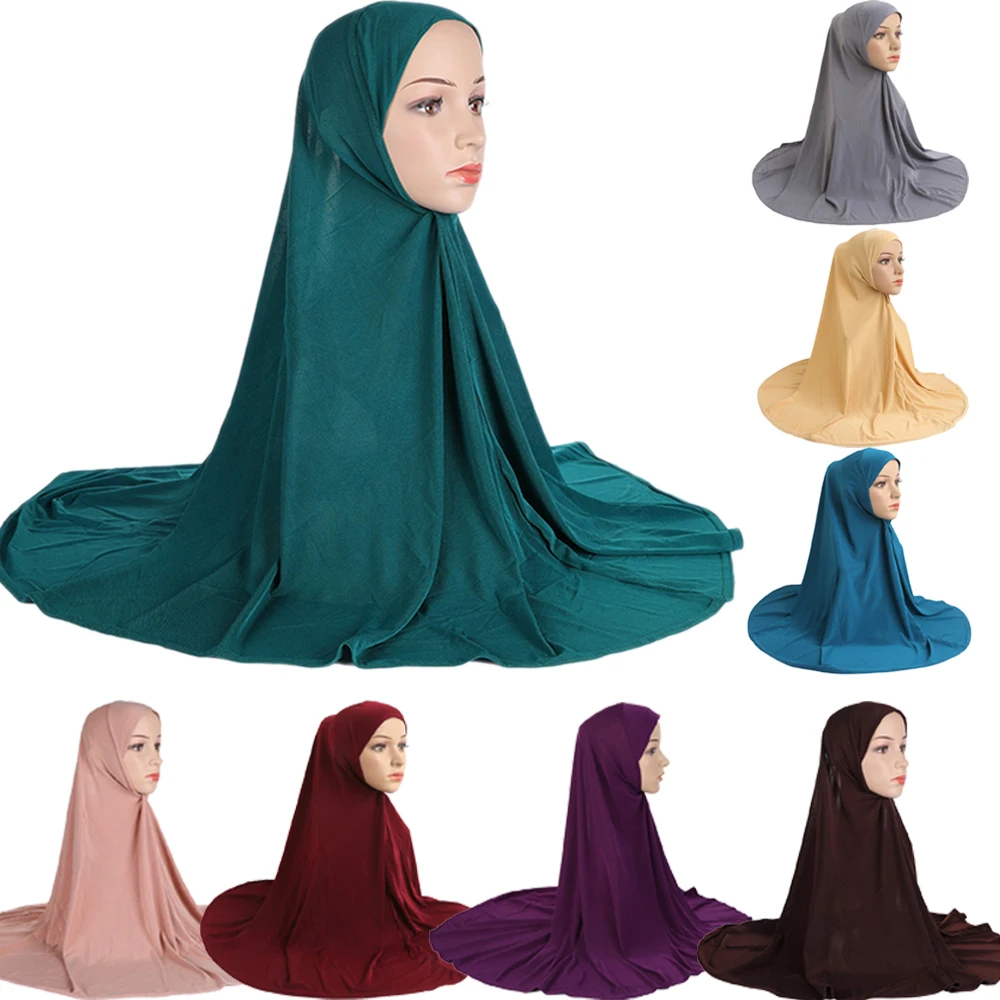 

Arab Muslim Women Hijab Overhead Hat Turban Islamic Full Head Neck Cover Headscarf Turban Ladies Soild Color Headwear 90*80cm