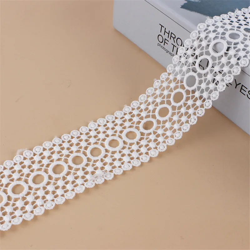 Black and White Color 4cm Width Round Shape Dotted Webbing Soft Sewing Lace Decoration Embroidered Lace Trim 1Yard