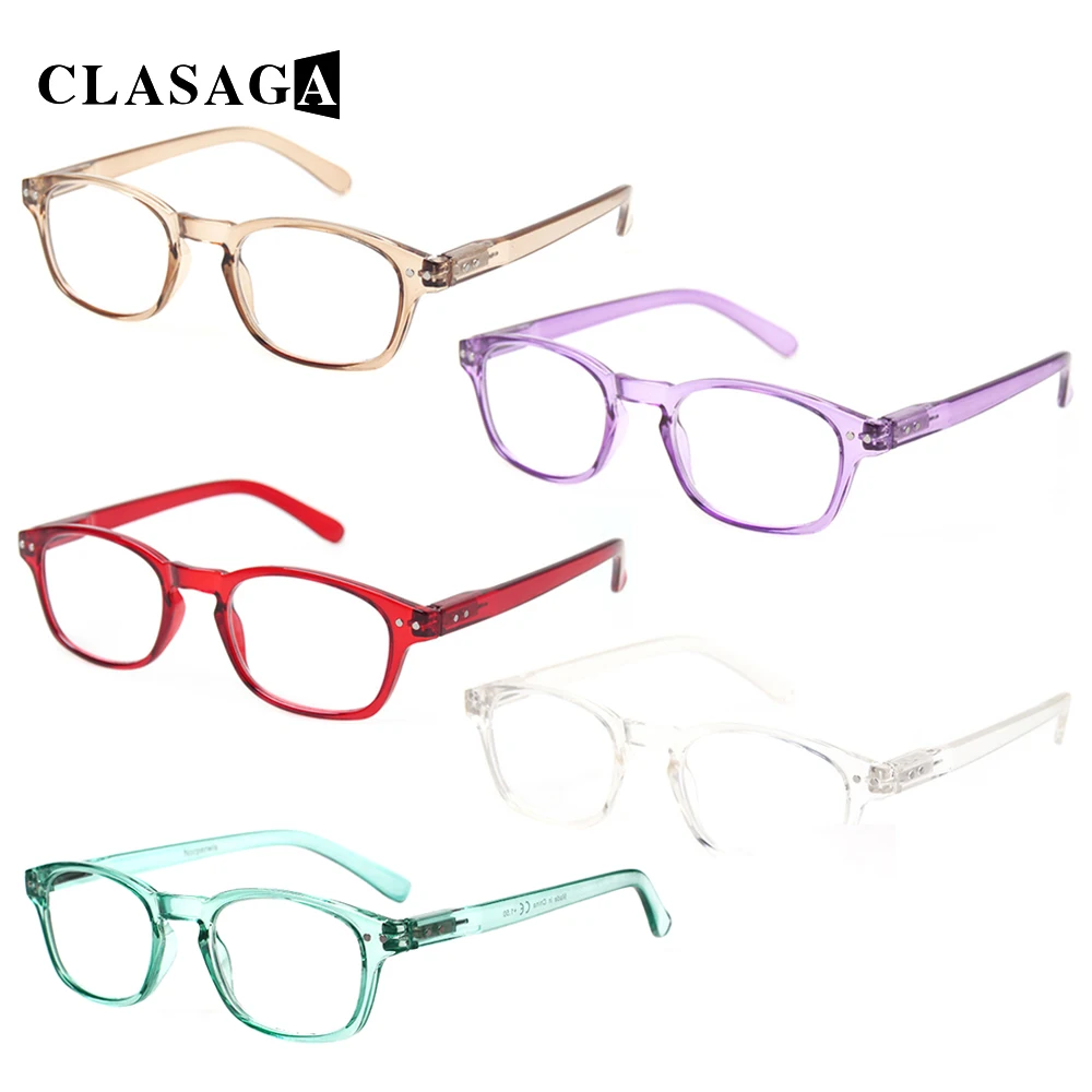 

CLASAGA Fashion Reading Glasses Men's and Women's Clear Rectangular Frame HD Lenses Prescription Glasses with Spring Hinges