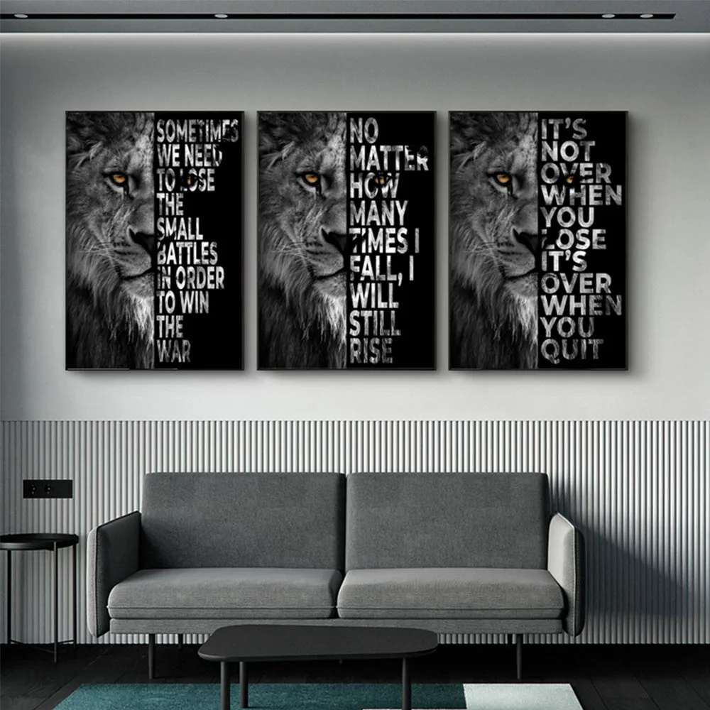 

Modern Animal Artwork Lions with Motivating Quotes Canvas Posters and Prints Home Office Wall Decorative Painting Pictures