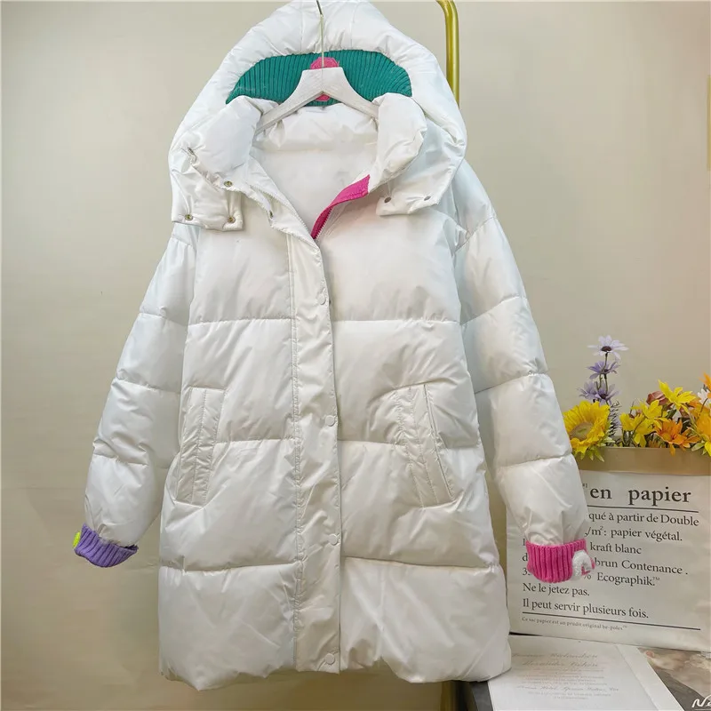 Womens Long White Duck Down Jacket With Hood Detachable Female Thick Loose Soft Down Coat Windproof Casual Feather Coats