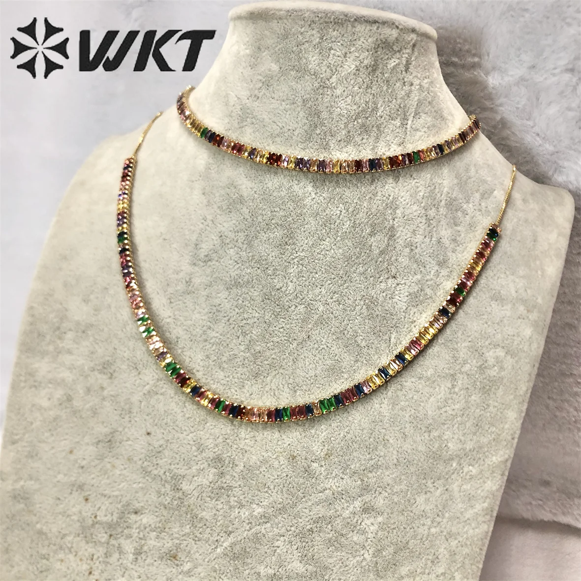 WT-JFN04 Gorgeous Mini Rectangular Multicolored Cubic Zircon Necklace Brilliant Party Dressing Women Jewelry Gold Chain Choker
