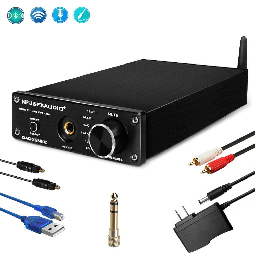 

FXAUDIO ES9018 bluetooth 5.0 digital usb headphone amp dac coverter with Optical/PC-USB/Coaxial to RCA 6.35mm Headphone Output