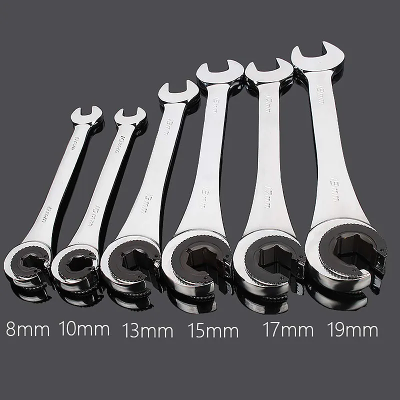 1Pc 8-19 mm Tubing Flex Head Ratcheting Wrenches Set Tubing Ratchet Combination Wrench Gear Tube Wrench Car Repair Oil Wrenches