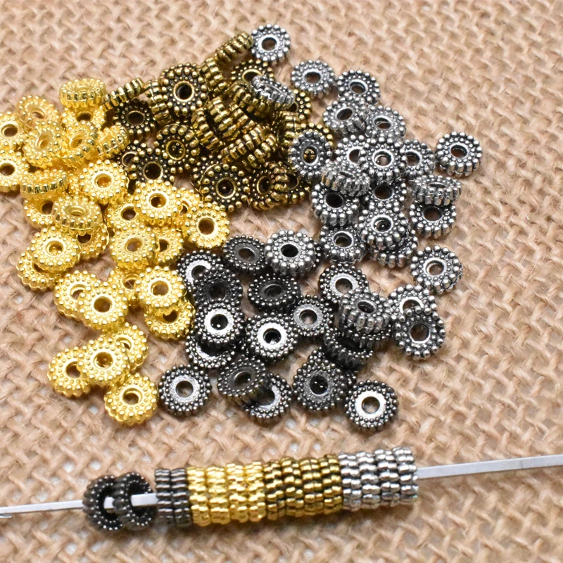 Wholesale 6mm 50pcsTibetan Metal Spacer Round Charm Beads Gold Color Spacer Beads Fit DIY Bracelet Jewelry Making Findings