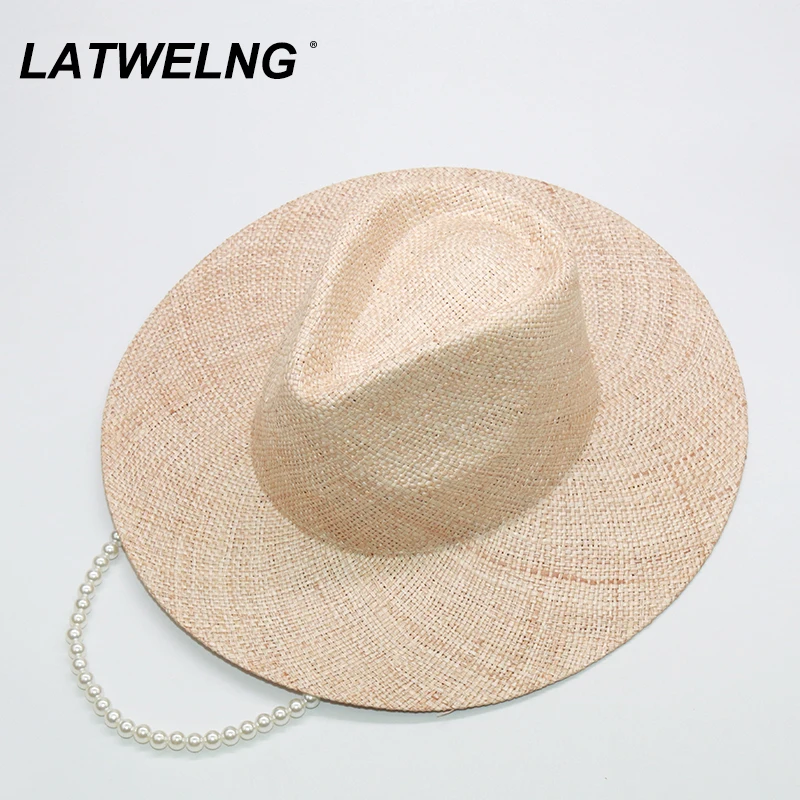 Women's Hat With Chain Straw Hats For Women Luxury Designer Brand Beach Hat Ladies Summer Sun Shade Hats Wide Brim Panama Hats