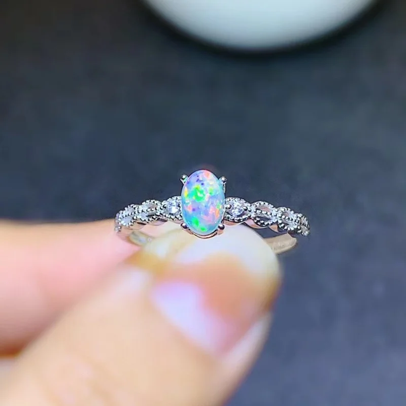 Genuine Opal Ring Real 925 Sterling Silver Fine Jewelry 4*6MM Colorful Natrual Gemstone for Women Birthday Gift Free Ship