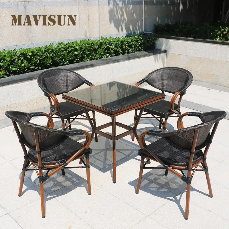 Outdoor Glass Round Square Table And Chairs Nordic Modern Small Simple Garden Villa Furniture Set Waterproof Aluminum Patio