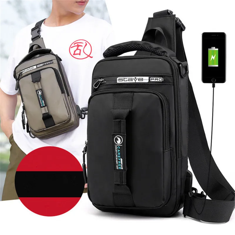 Multifunction Crossbody Bag Men USB Charging Chest Pack Short Trip Messengers Chest Bag Waterproof Large Capacity Shoulder Bag