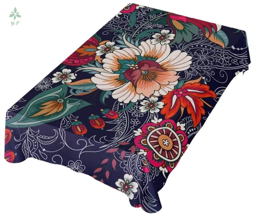 

Tablecloth For Rectangle Tables In Kitchen Dinning Tabletop Decoration Folk Flower Floral Cover