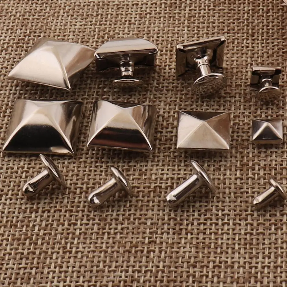 50 sets Double Cap Rivets 17mm/15mm/12mm/7mm Silver Square Double Cap  Studs Leather Craft Rivet Fastener Snaps Prong Studs