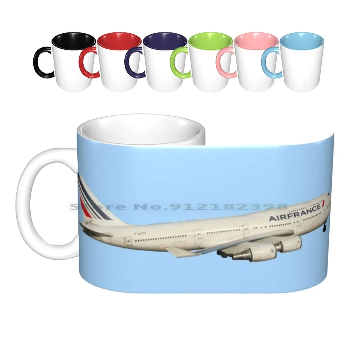 747 With Landing Gear Ceramic Mugs Coffee Cups Milk Tea Mug Boeing 747 Airplane Plane Aero Avion Liner Jet Turbo Passenger