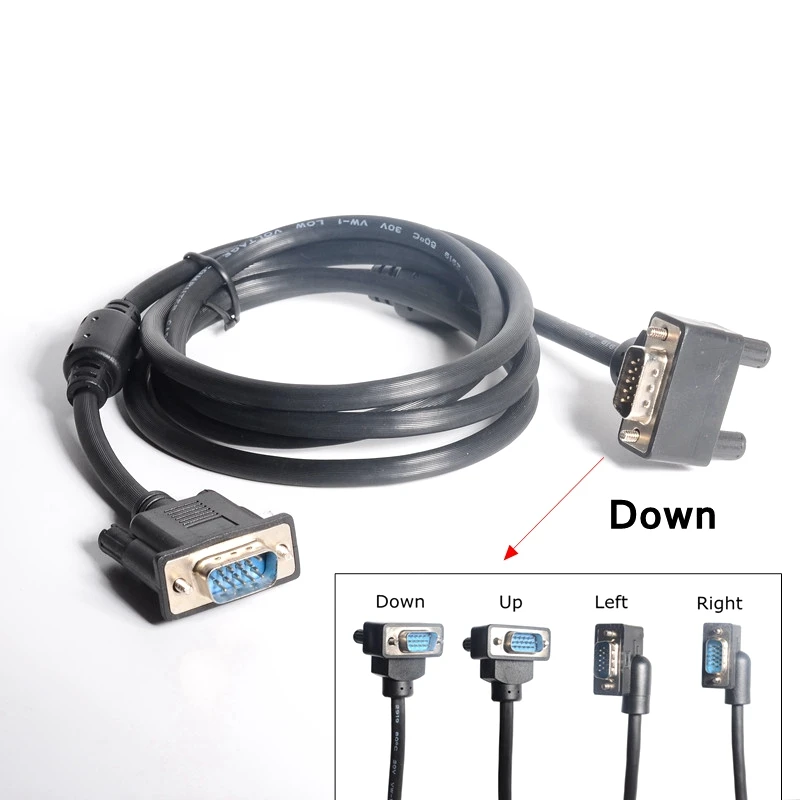 90° VGA Monitor Up & Down & Right & Left Angle Male to Straight Male Adapter Cable ,Gooseneck Type Angled VGA Monitor Cable