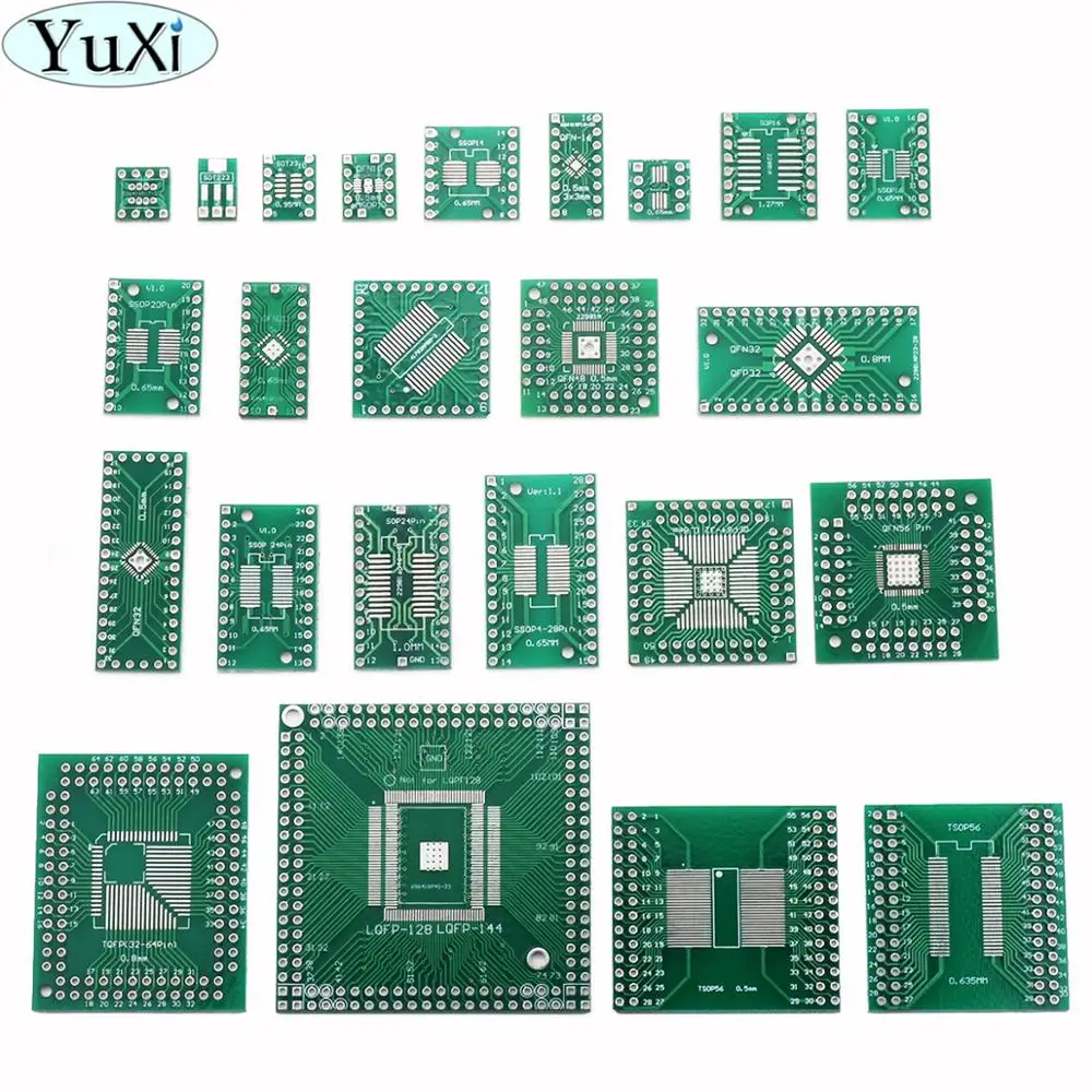 YuXi Adapter PCB Circuit Board Kit SMD QFP LQFP QFN Drehen Zu DIP SOP SSOP TSOP SOT23 8 10 14 16 20 24 28 SMT Zu DIP