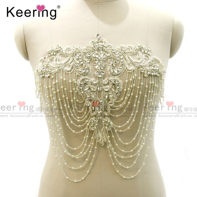 

Pearl Rhinestone Beads Body Applique, Muslim Head Accessories, Wedding Patches, High Quality, WDP-324